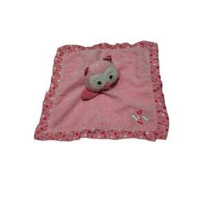Garanimals Plush Pink Owl Love Dot Satin Rattle Security Blanket Lovey